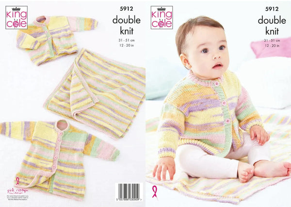 Knitting Pattern - Baby Jacket Cardigan & Blanket - King Cole Beaches DK - 5912