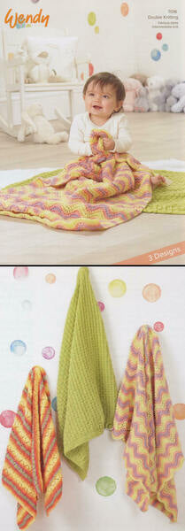 Knitting Pattern Baby Blankets 3 Designs Wendy Giggles DK - 7016