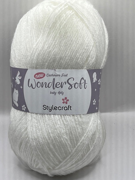 Stylecraft Wondersoft 4 Ply Cashmere Feel Baby Yarn 100g - White 7206