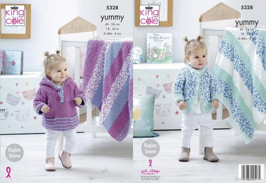 Knitting Pattern Baby & Child Cardigan Hooded Over Top & Blanket King Cole Yummy - 5328