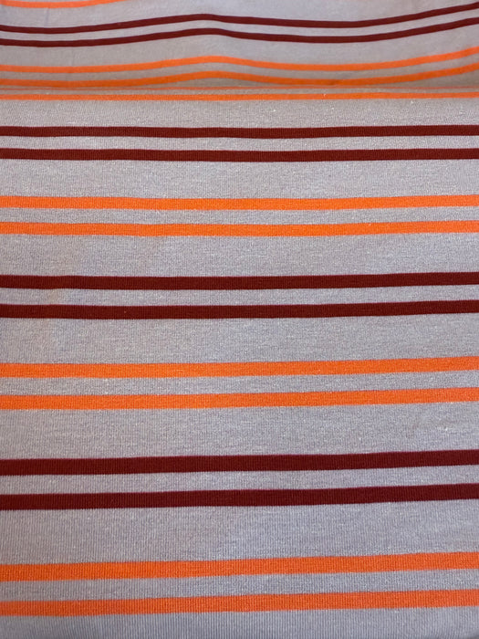 Editex Cotton Jersey Fabric Horizontal Stripes Pink/Orange/Red 155cm PER HALF METRE