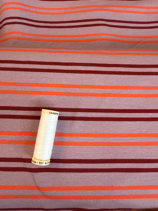 Editex Cotton Jersey Fabric Horizontal Stripes Pink/Orange/Red 155cm PER HALF METRE