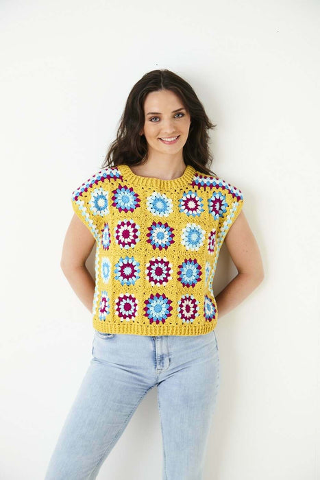 Crochet Pattern Ladies Granny Square Jumper and Top King Cole Cottonsoft DK - 5944