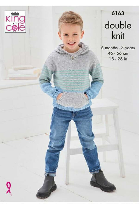 Knitting Pattern Sweater & Hoodie in King Cole Cottonsmoth 6163