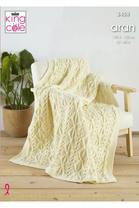 Knitting Pattern Cabled Afghan Knitted in King Cole Fashion Aran 3458
