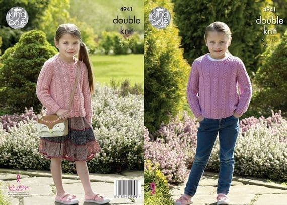 Knitting Pattern Childs Sweater & Cardigan Knitted in King Cole Luxury Merino DK 4941