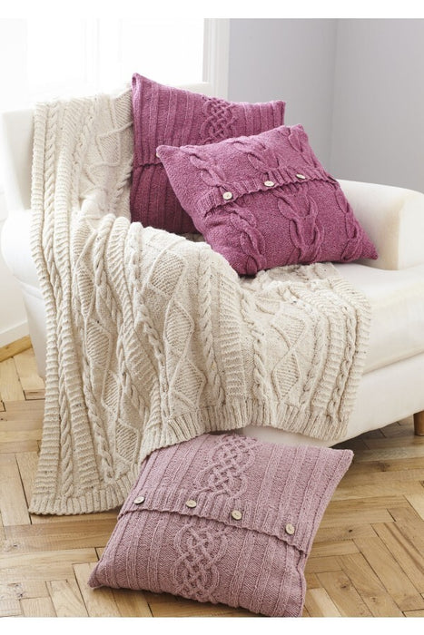 Knitting Pattern Throw & Cushion Covers Knitted in King Cole Forest Aran 5660