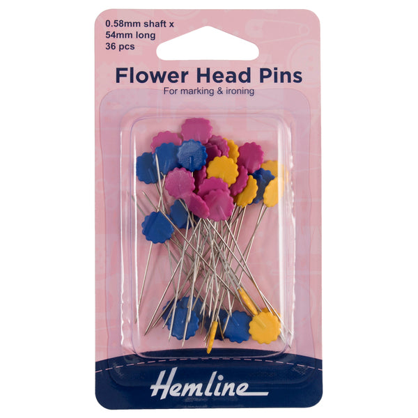 Hemline Flower Head Pins Flat Head 54mm 36 PCS - H707