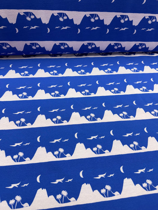 Editex French Terry Fabric 160cm Wide x HALF METRE - Dino Mountain Blue 0206266