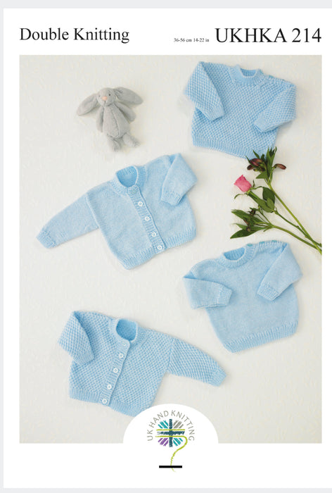 Knitting Pattern Baby Cardigans & Jumpers in Double Knitting UKHKA 214