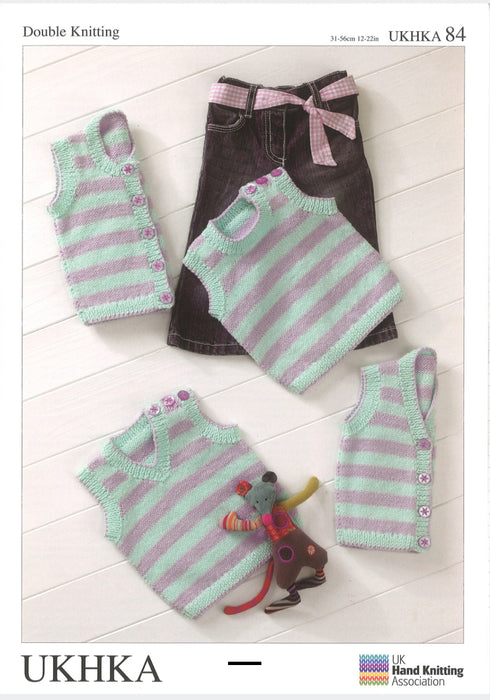Knitting Pattern Baby Waistcoats & Slipovers Prem - 2yrs in Double Knitting UKHKA 84