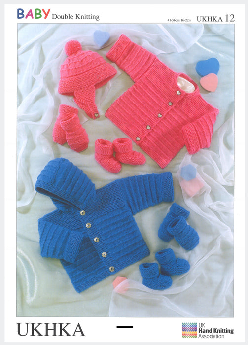Knitting Pattern Baby Jacket, Cardigan, Hat, Mittens & Bootees 16-22in Double Knitting UKHKA 12