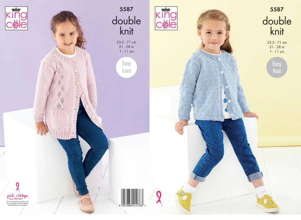 Knitting Pattern Childs Cardigans - King Cole Cherished DK - 5587 BoS/Mhd