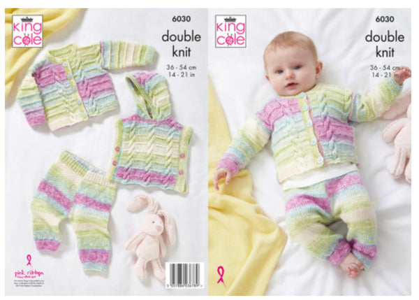 Knitting Pattern Baby Hoodie, Cardigan & Leggings - King Cole Cutie Pie DK - 6030