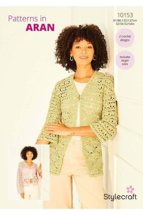 Crochet Pattern Ladies Kimono Jackets in Stylecraft Soft Pastels Aran 10153