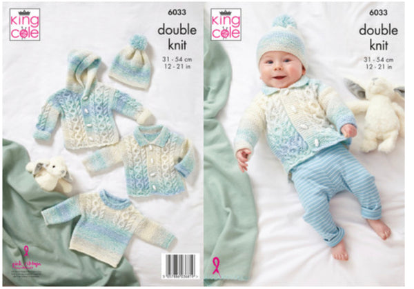 Knitting Pattern Baby Jacket Sweater Cardigan & Hat King Cole Cutie Pie DK - 6033