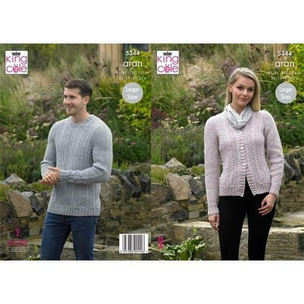 Knitting Pattern Mens & Ladies Sweater & Cardigan - King Cole Fashion Aran - 5344