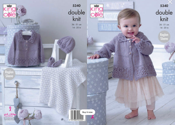Knitting Pattern Baby Matinee. Jacket, Hat, Shoes & Blanket King Cole Finesse Cotton Silk DK - 5340