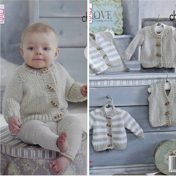 Knitting Pattern Baby Striped & Plain Cardigans & Waistcoats - King Cole Big Value Baby Chunky - 5236