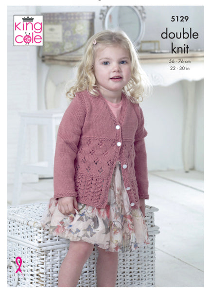 Knitting Pattern Childs Long & Short Sleeved Cardigans - King Cole Cottonsoft Dk - 5129