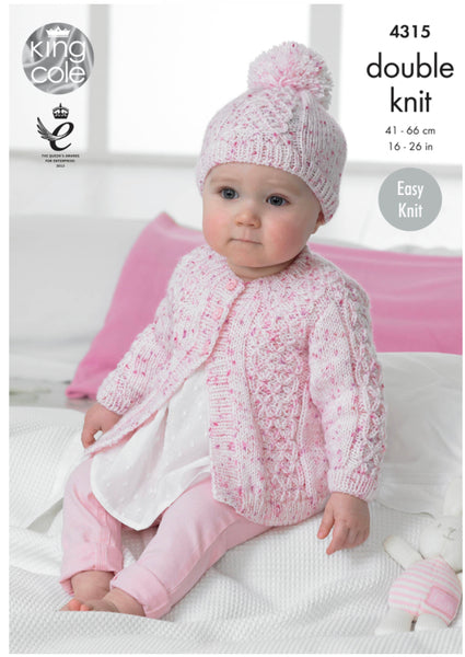 Knitting Pattern Baby Coats & Hat - King Cole smarty DK - 4315