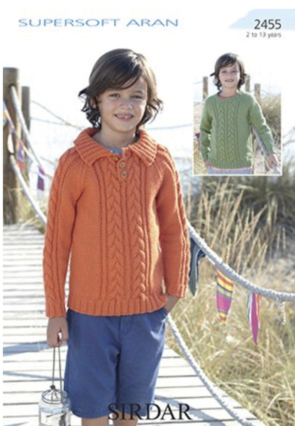 Knitting Pattern Childs Sweaters - Sirdar Supersoft Aran - 2455 (Discontinued)