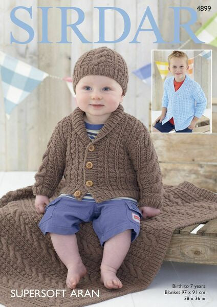 Knitting Pattern - Childs Cardigans Hat & Blanket - Sirdar Supersoft Aran - 4899