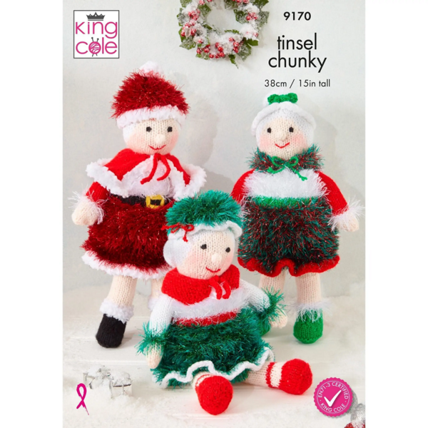 Knitting Pattern Mrs Santa Claus King Cole Tinsel Chunky 9170