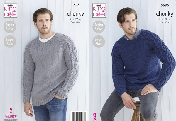 Knitting Pattern Mens Sweaters - King Cole Subtle Drifter Chunky 5686