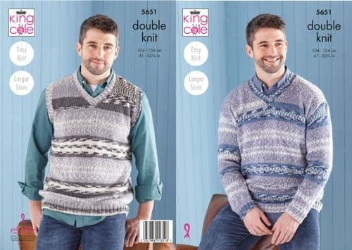 Knitting Pattern Mens Sweater & Tank Top - King Cole Fjord DK - 5651