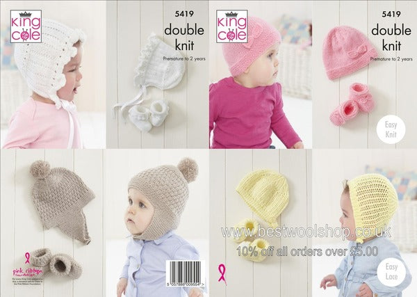 Knitting Pattern Babies Hat & Bootee Set - King Cole Comfort DK - 5419