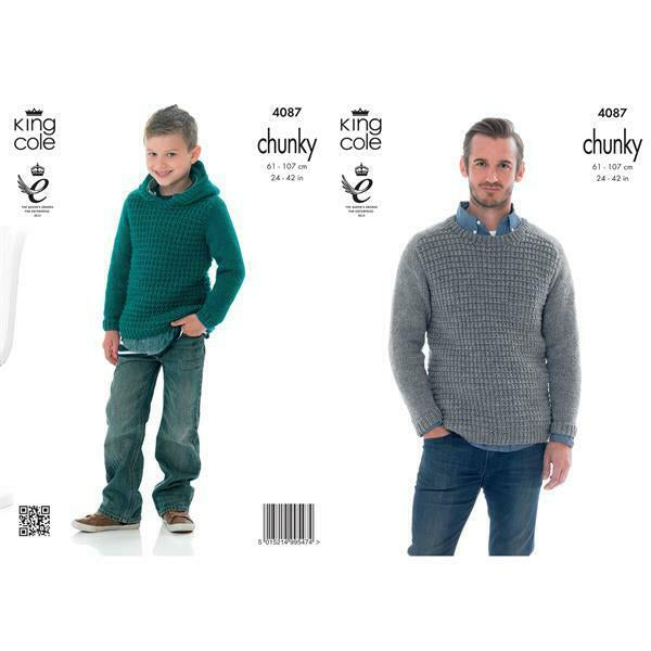 Knitting Pattern Mens & Childs Sweater & Hoodie - King Cole Big Value Chunky - 4087