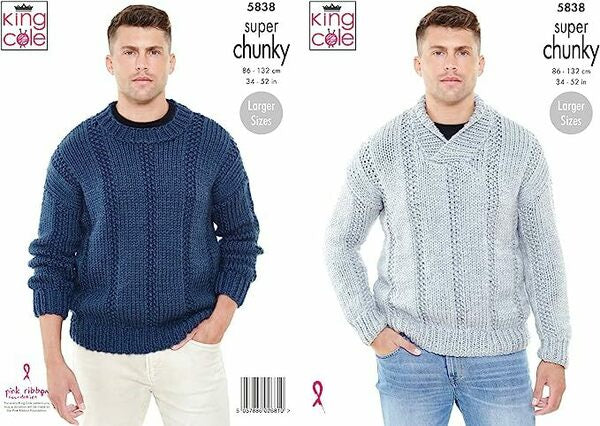 Knitting Pattern Mens Sweaters - King Cole Big Value Super Chunky - 5838