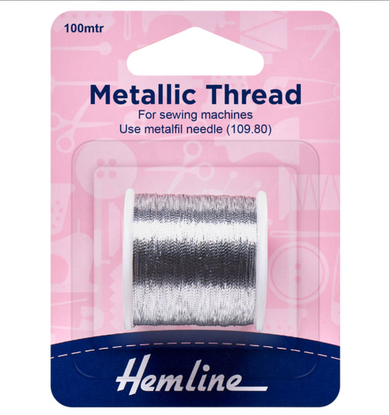 Hemline Metallic Thread 100m Silver - H242.S