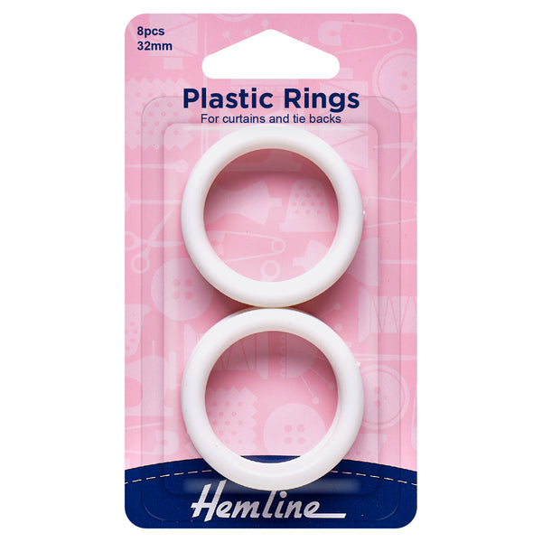 Hemline Plastic Curtain Rings 32mm White - H471.32