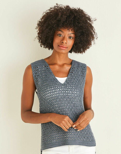 Crochet Pattern Ladies Vest Sirdar Cotton DK - 10114