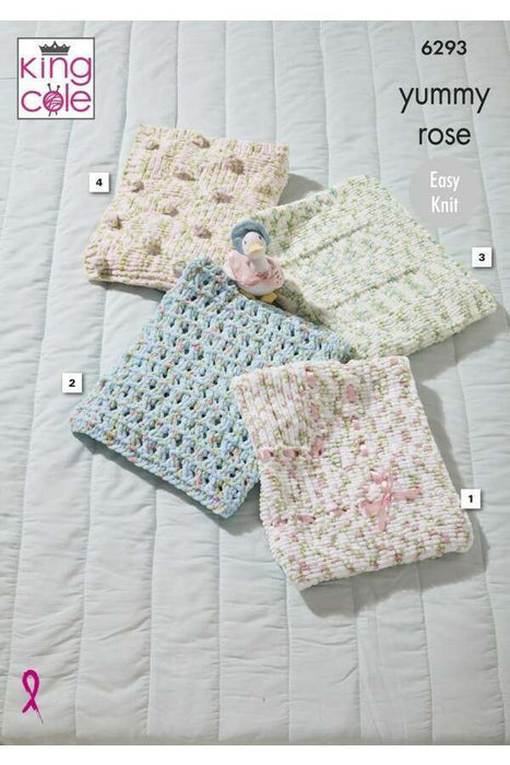 Knitting Pattern Blankets in King Cole Yummy Rose 6293