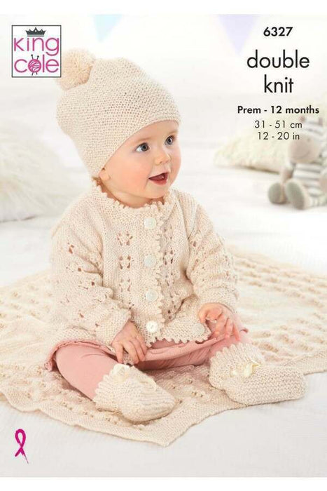 Knitting Pattern Matinee Coat, Cardigan, Hats, Bootees & Blanket in King Cole Glitz DK 6327