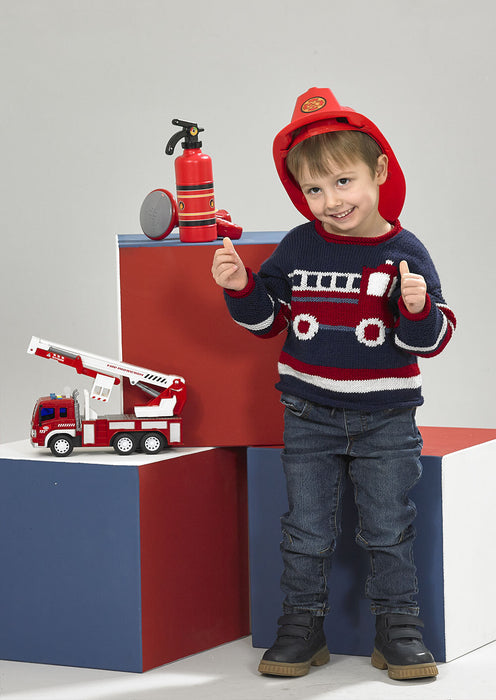 Knitting Pattern Childs Sweater ( Fire Engine ) in James C. Brett DK JB896