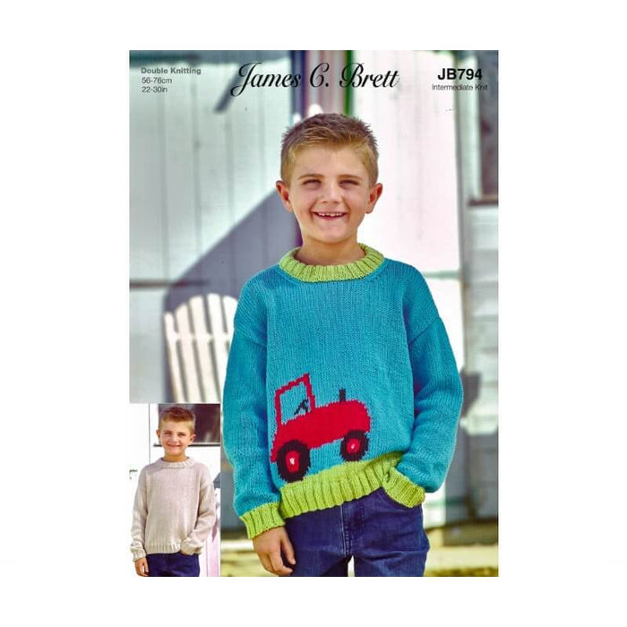 Knitting Pattern Childs Sweater ( Plain or Tractor Design ) in James C. Brett DK JB794