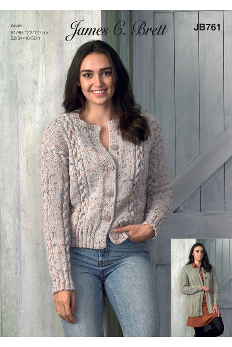 Knitting Pattern Cardigans in James C. Brett Aran JB761