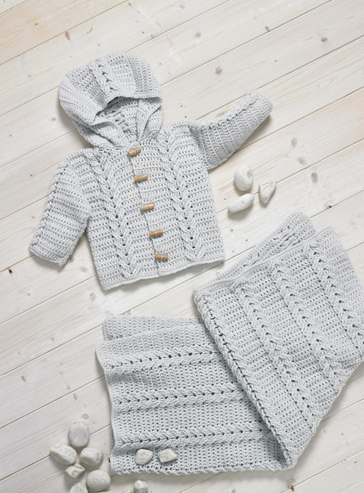Crochet Pattern Baby Hooded Jacket & Blanket in James C. Brett DK JB702