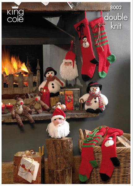Knitting Pattern Snowman, Santa Head, Rudolph & Christmas Stockings - King Cole DK - 8002