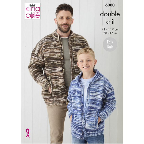 Knitting Pattern Boys & Mens Stand Up Neck & Hooded Cardigan - King Cole Camouflage DK - 6080