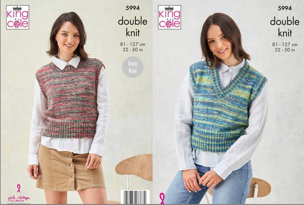 Knitting Pattern Ladies Roudn & V-Neck Tank Tops - King Cole Homespum Prism DK - 5994