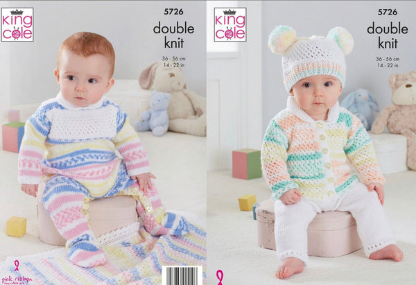 Knitting Pattern Babies Cardigan, Trousers, Hat, Onesie & Blanket - King Cole Cherised DK & Cherish DK - 5726