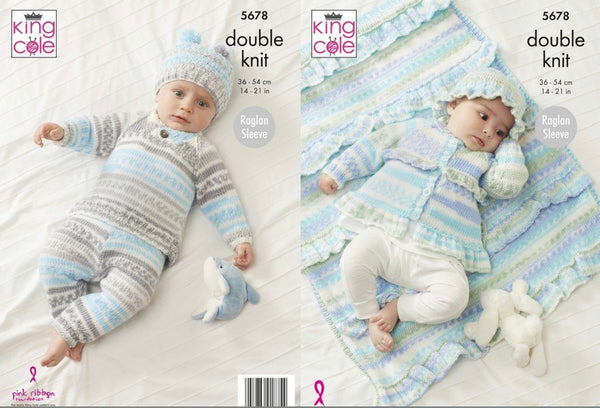 Knitting Pattern Babies Sweater, Pants, Jacket, Hat & Blanket - King Cole Cherish DK - 5678