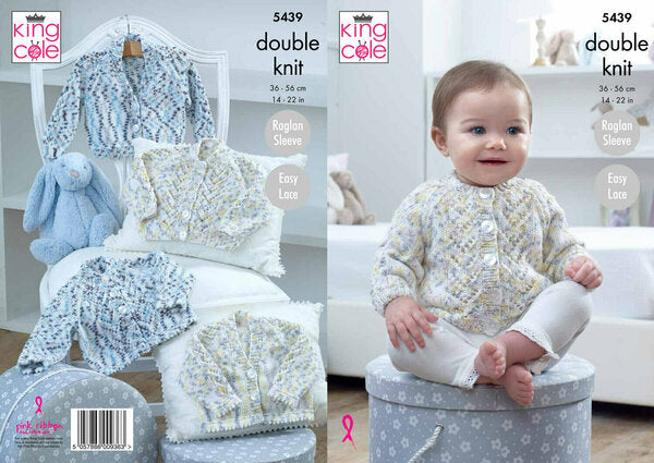 Knitting Pattern Baby Cardigans - King Cole Cherish Dash DK - 5439