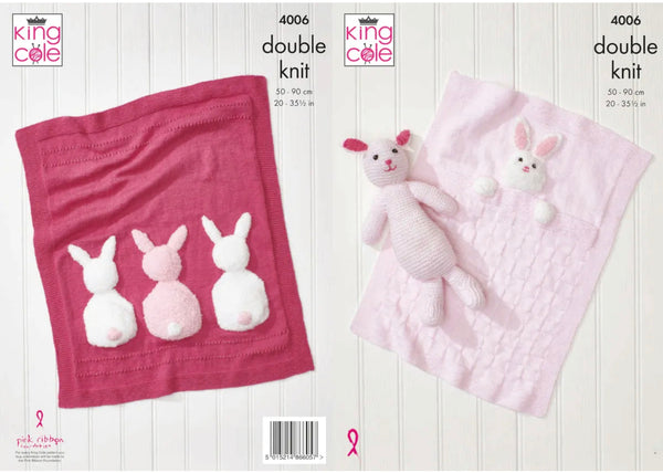 Knitting Pattern Baby Blankets and Bunny Rabbit Toy - King Cole Comfort DK & Truffle - 4006