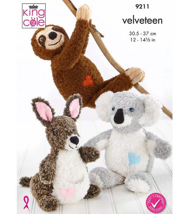 Knitting Pattern Velveteen Fluffy Friends in King Cole Velveteen Super Chunky 9211